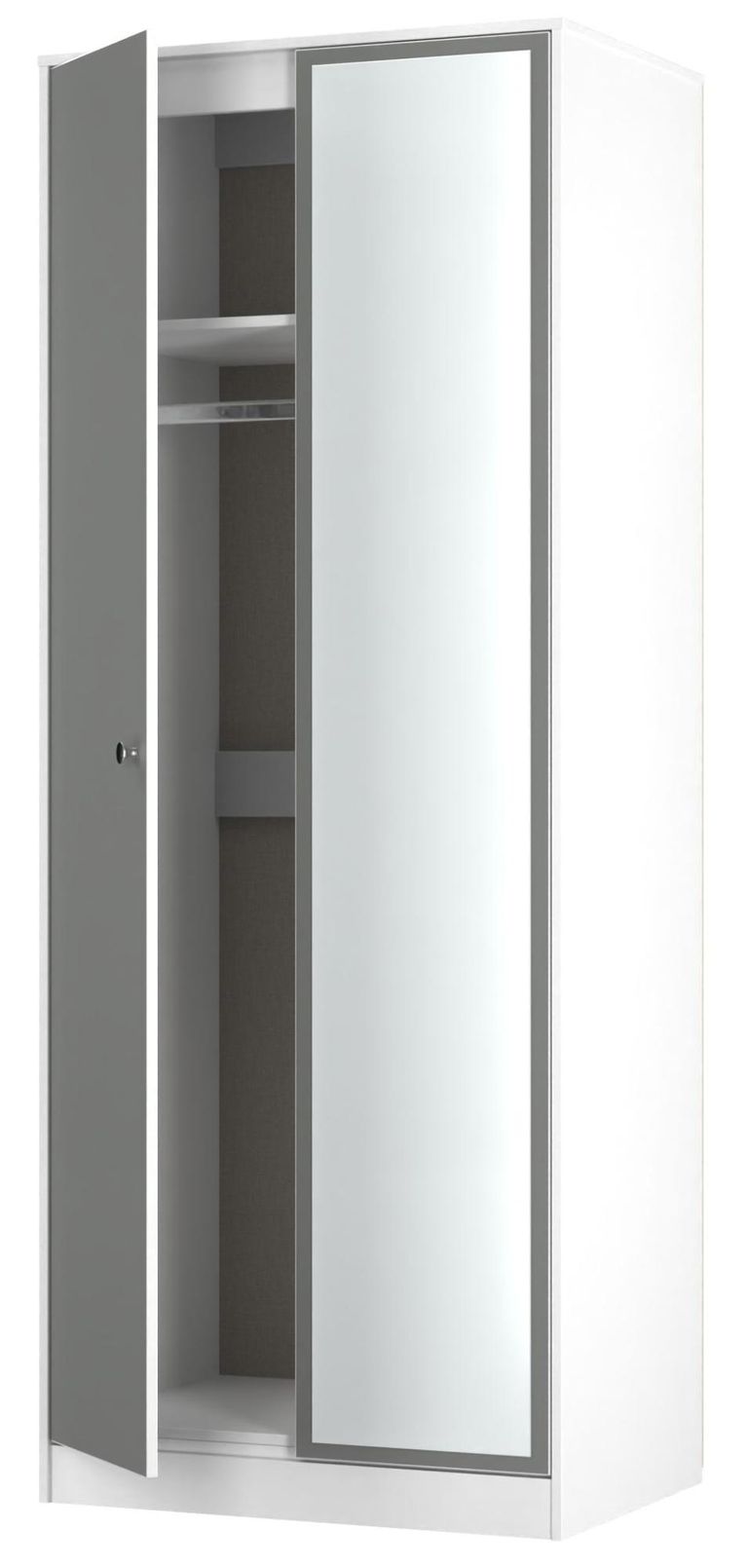 Padstow Grey and White 2 Door Tall Wardrobe - 1 Mirror