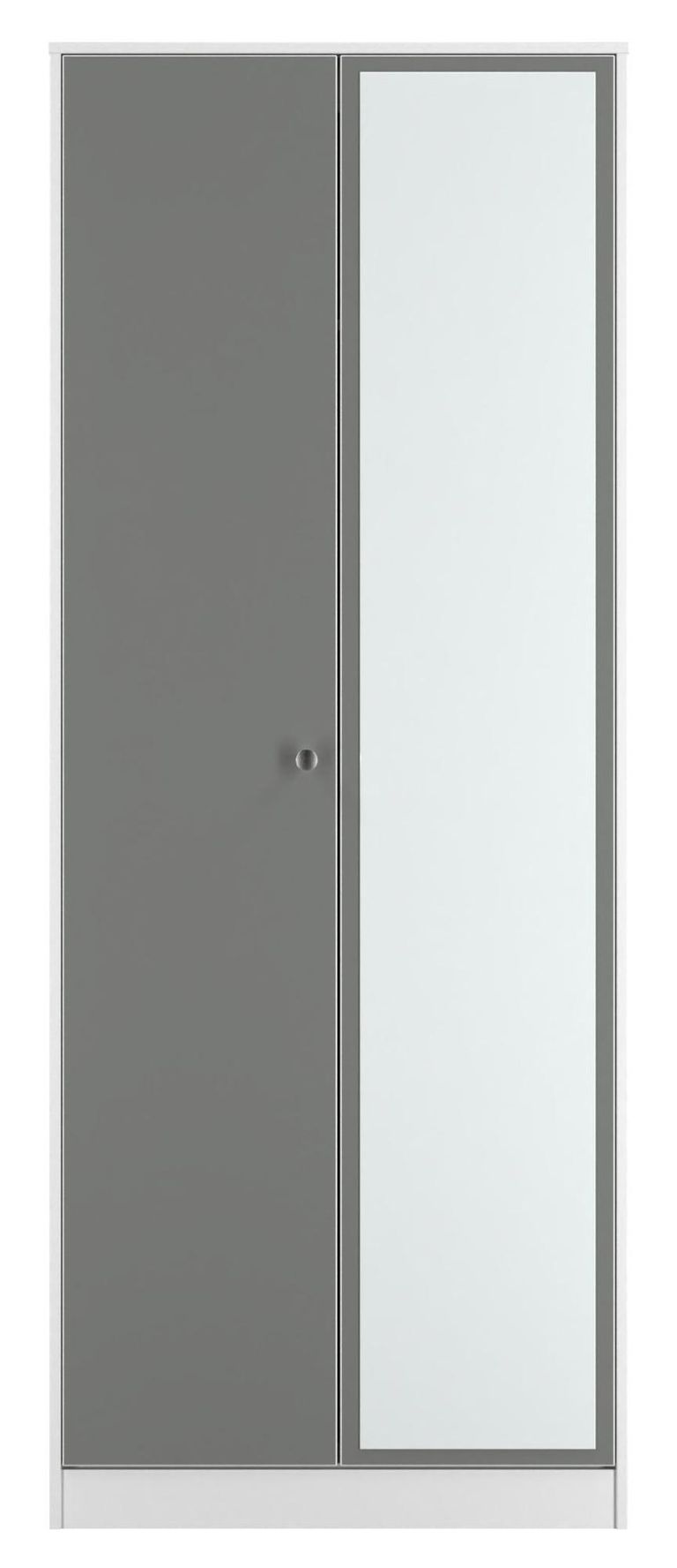 Padstow Grey and White 2 Door Tall Wardrobe - 1 Mirror