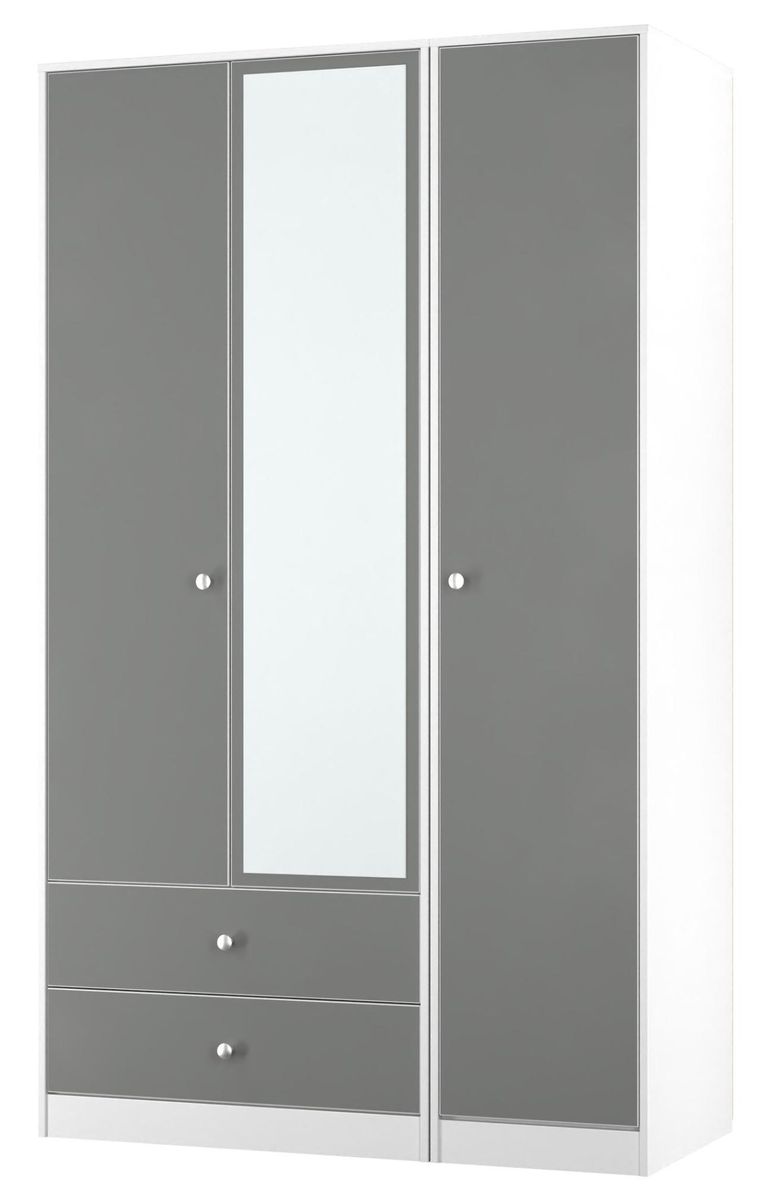 Padstow Grey and White 3 Door Tall Combi Wardrobe - 1 Mirror and LHF 2 Drawers