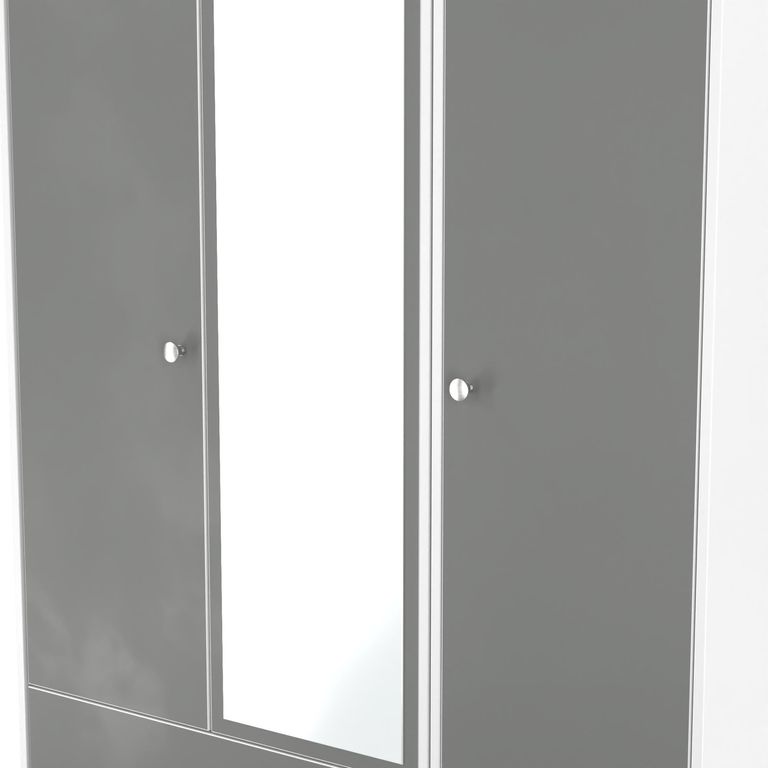 Padstow Grey and White 3 Door Tall Combi Wardrobe - 1 Mirror and LHF 2 Drawers