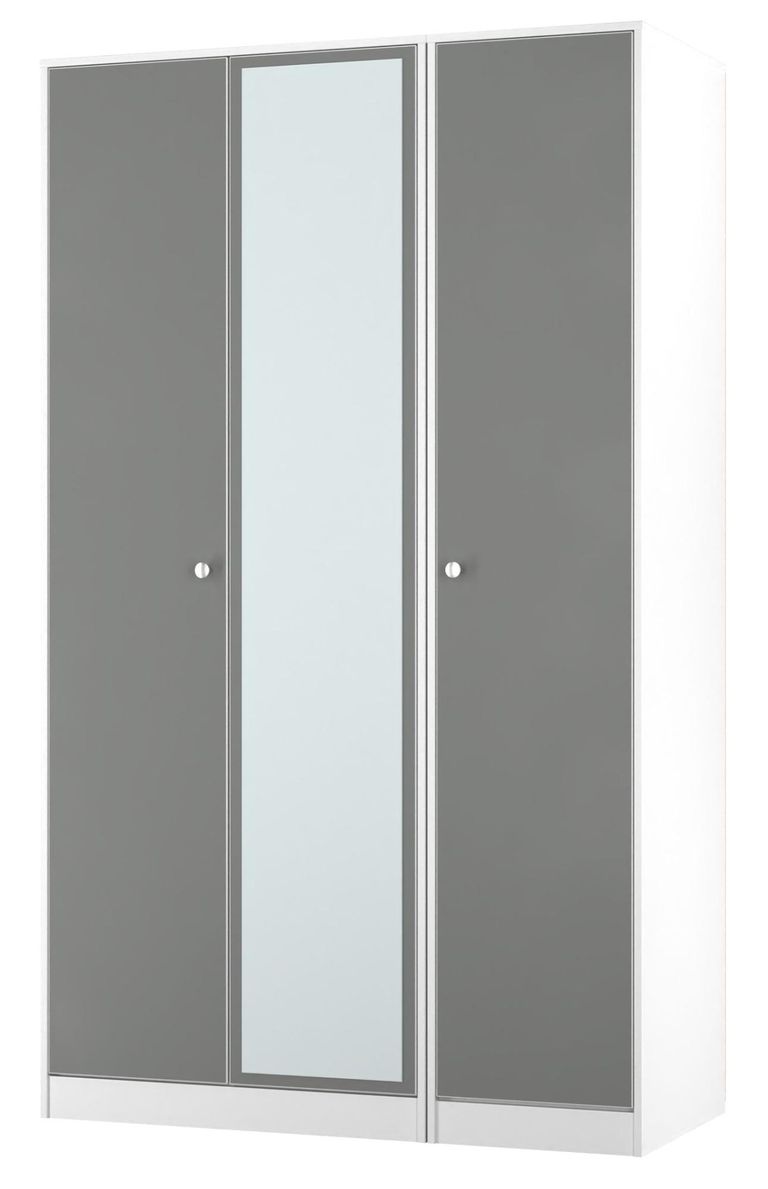 Padstow Grey and White 3 Door Tall Triple Wardrobe - 1 Mirror