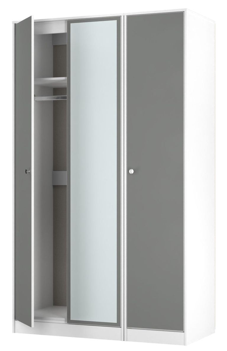Padstow Grey and White 3 Door Tall Triple Wardrobe - 1 Mirror