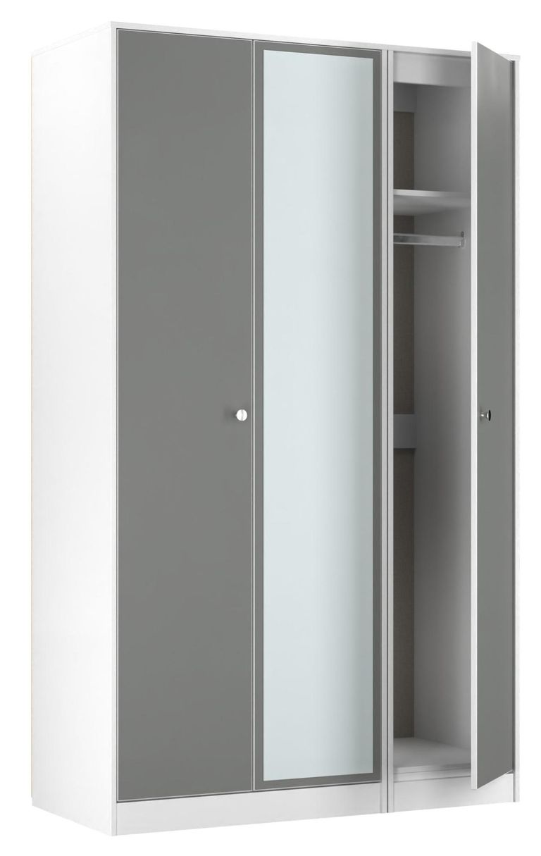 Padstow Grey and White 3 Door Tall Triple Wardrobe - 1 Mirror