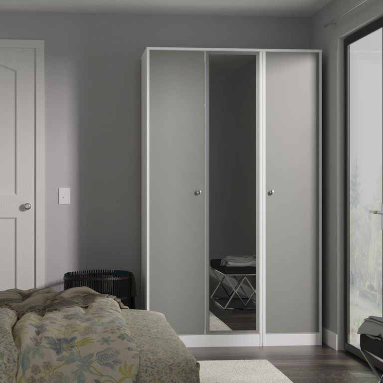 Padstow Grey and White 3 Door Tall Triple Wardrobe - 1 Mirror