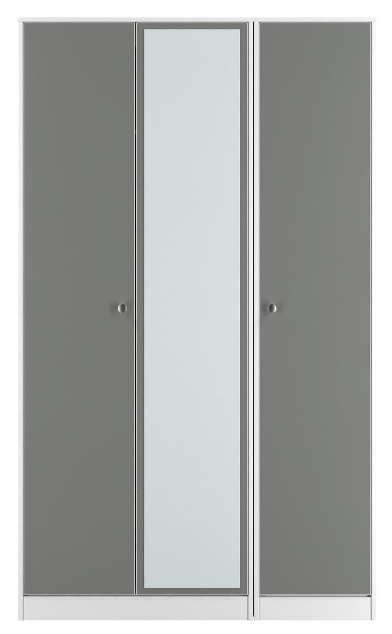 Padstow Grey and White 3 Door Tall Triple Wardrobe - 1 Mirror