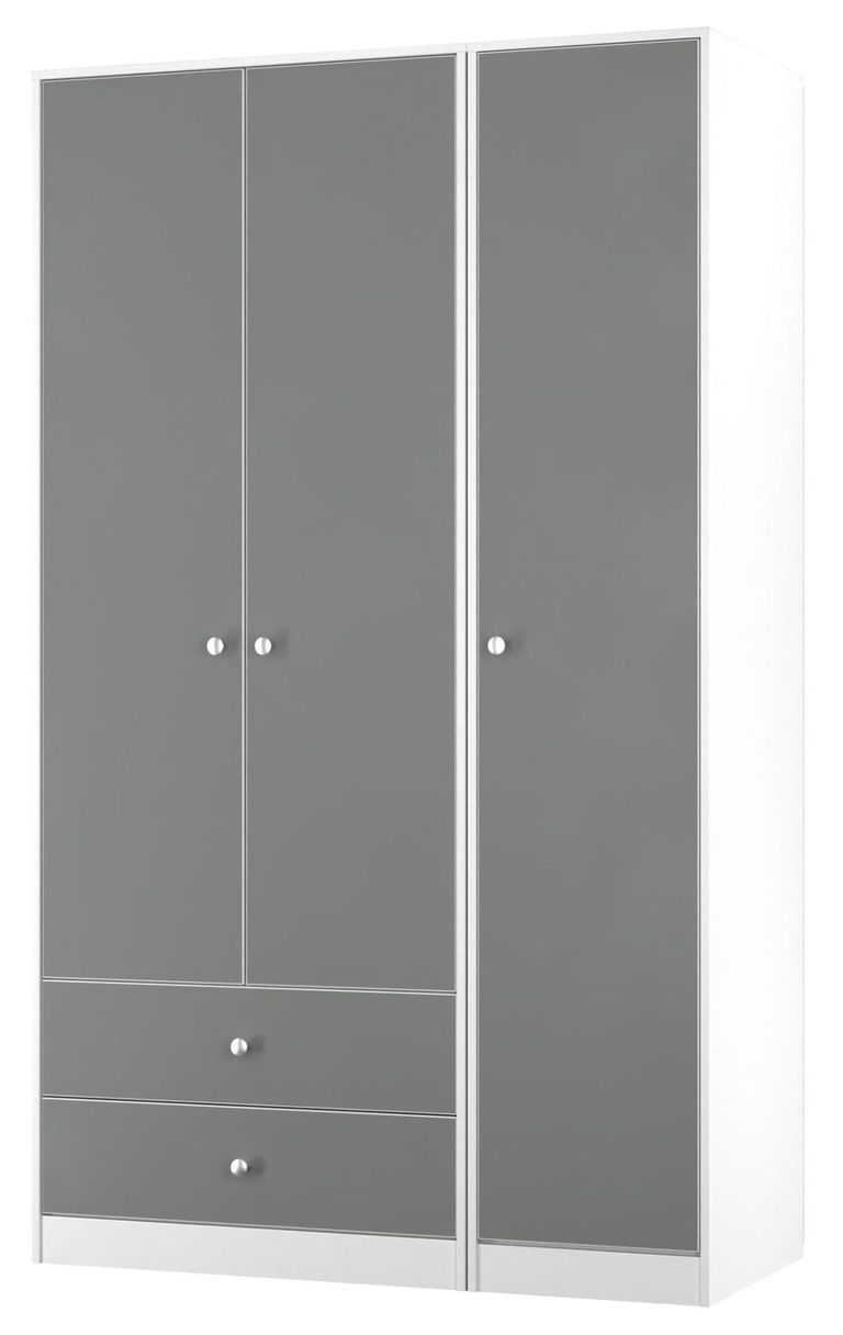 Padstow Grey and White 3 Door Tall Triple Wardrobe - LHF 2 Drawers