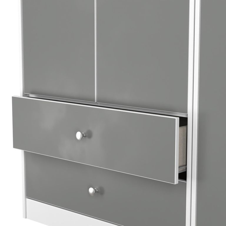 Padstow Grey and White 3 Door Tall Triple Wardrobe - LHF 2 Drawers