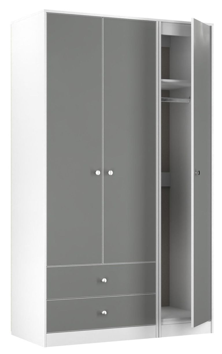 Padstow Grey and White 3 Door Tall Triple Wardrobe - LHF 2 Drawers