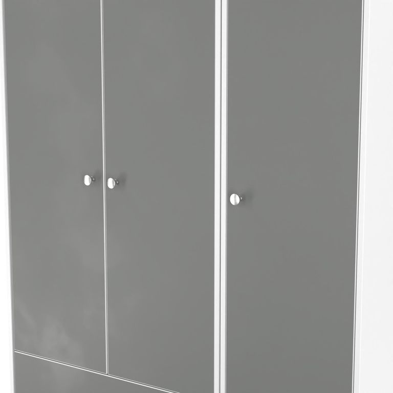 Padstow Grey and White 3 Door Tall Triple Wardrobe - LHF 2 Drawers