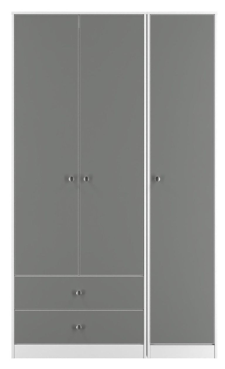 Padstow Grey and White 3 Door Tall Triple Wardrobe - LHF 2 Drawers