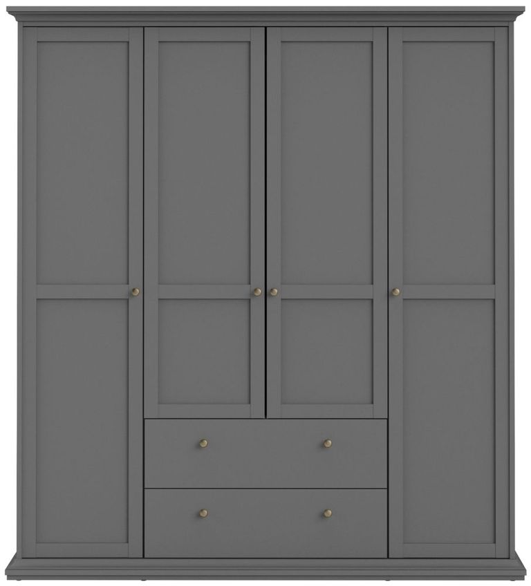 Paris Grey 4 Door 2 Drawer Wardrobe