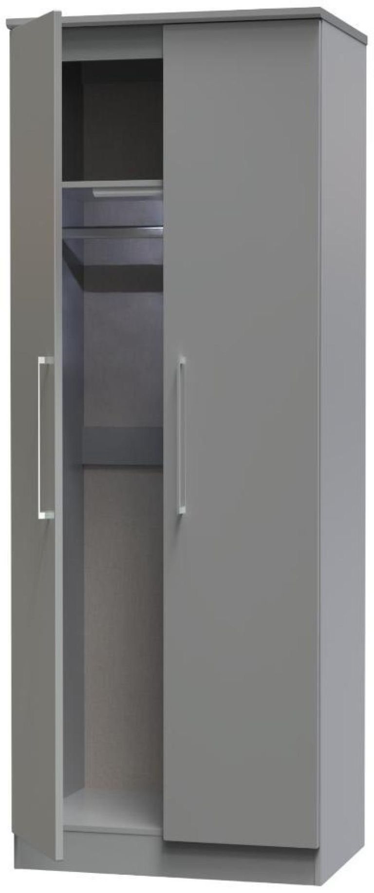 Paris Grey Gloss 2 Door Plain Tall Wardrobe