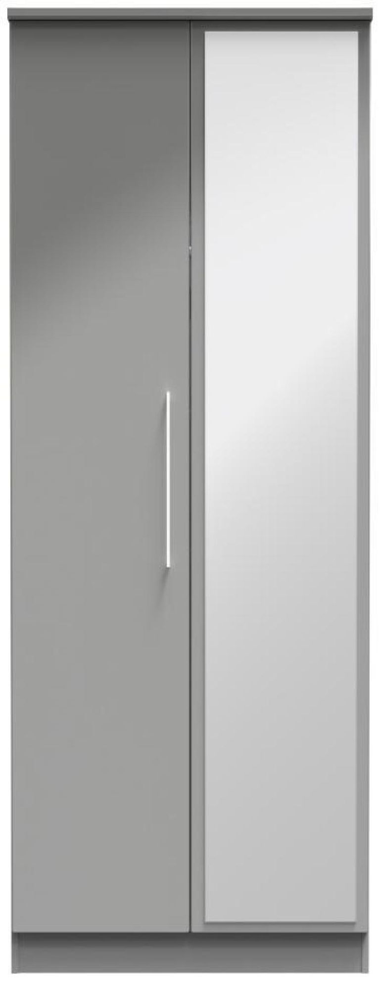 Paris Grey Gloss 2 Door Tall Wardrobe - 1 Mirror
