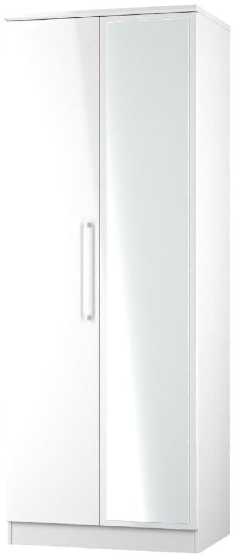 Paris White Gloss 2 Door Tall Wardrobe - 1 Mirror