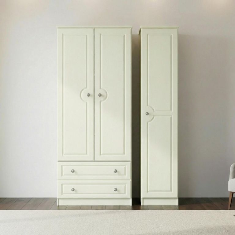 Pembroke Wardrobe - 3 Door - LHF 2 Drawers - Triple - Cream