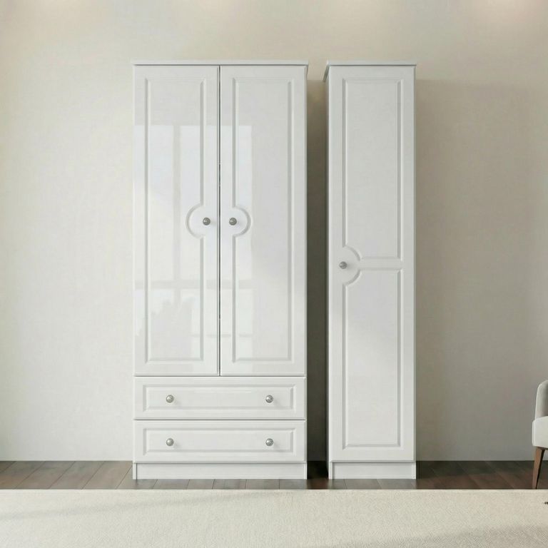 Pembroke Wardrobe - 3 Door - LHF 2 Drawers - Triple - White Gloss