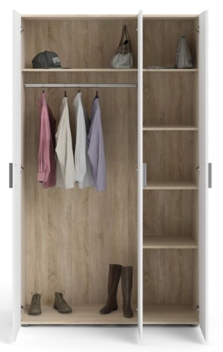 Pepe Oak Effect and White Gloss 3 Door Triple Wardrobe