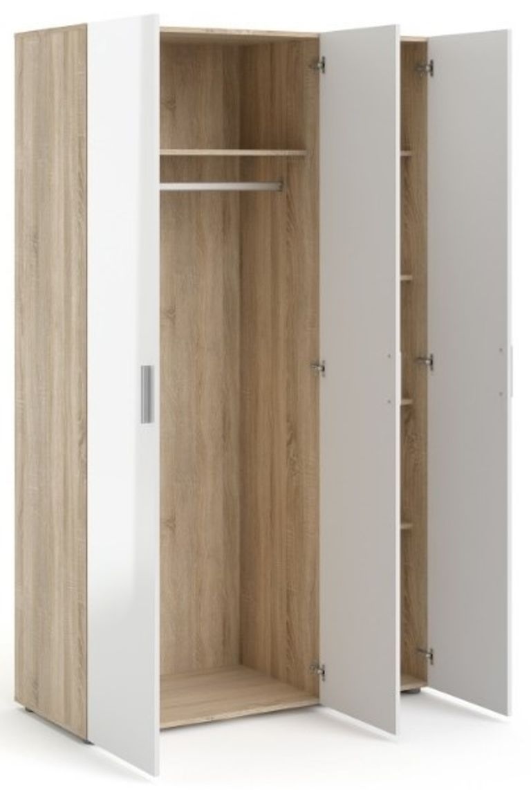 Pepe Oak Effect and White Gloss 3 Door Triple Wardrobe