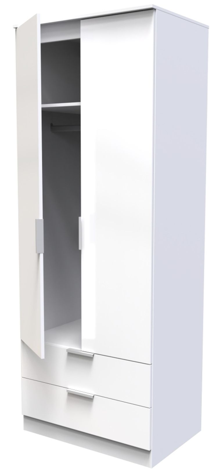 Plymouth White Gloss 2 Door 2 Drawer Tall Wardrobe
