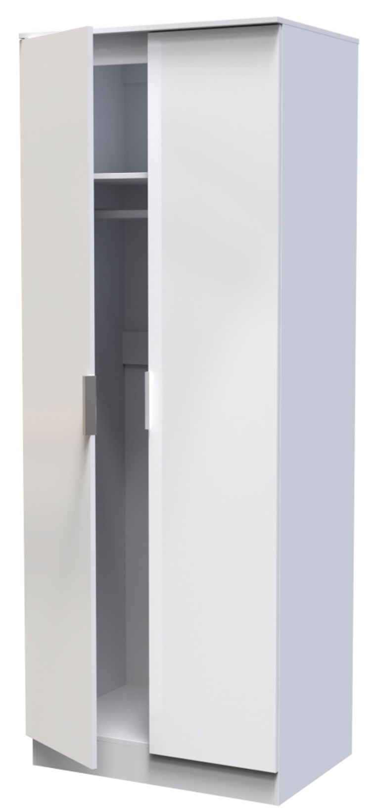 Plymouth White Gloss 2 Door Plain Tall Wardrobe