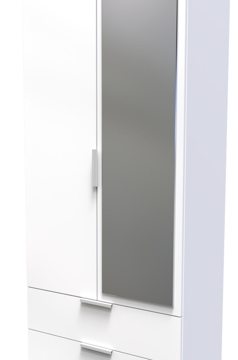 Plymouth White Gloss 2 Door Tall Combi Wardrobe - 1 Mirror
