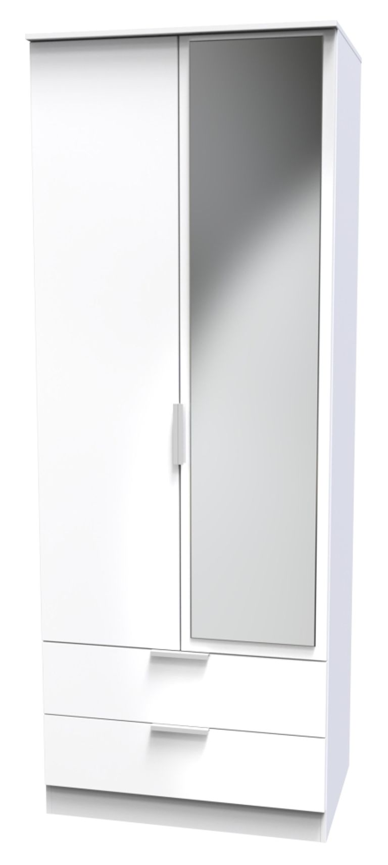 Plymouth White Gloss 2 Door Tall Combi Wardrobe - 1 Mirror