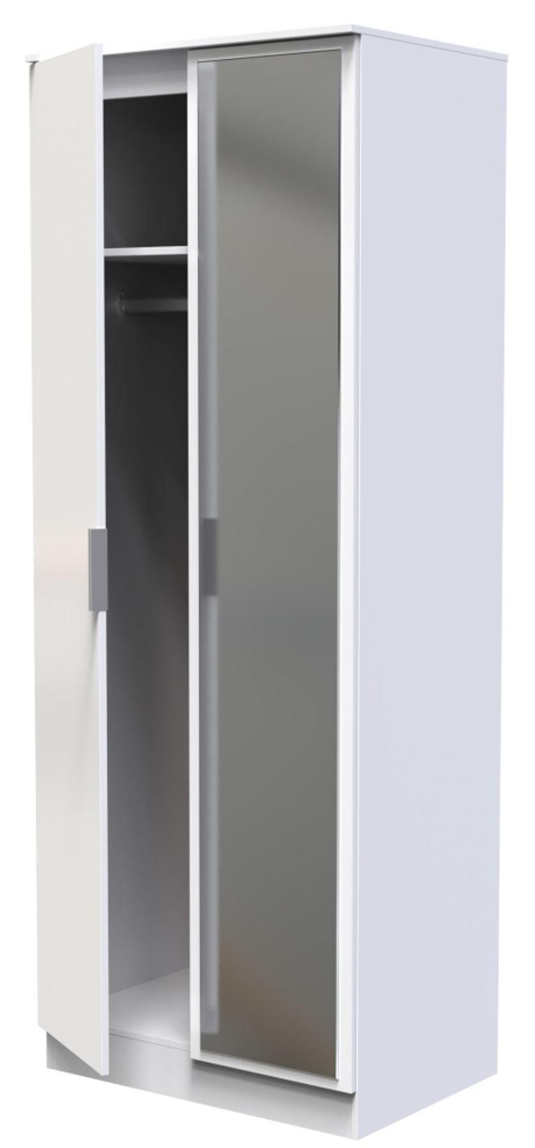 Plymouth White Gloss 2 Door Tall Wardrobe - 1 Mirror