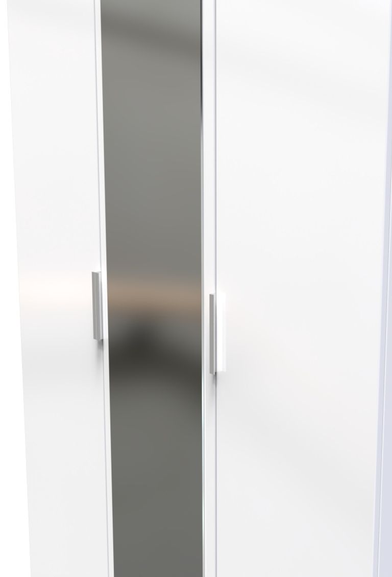 Plymouth White Gloss 3 Door Tall Triple Wardrobe - 1 Mirror