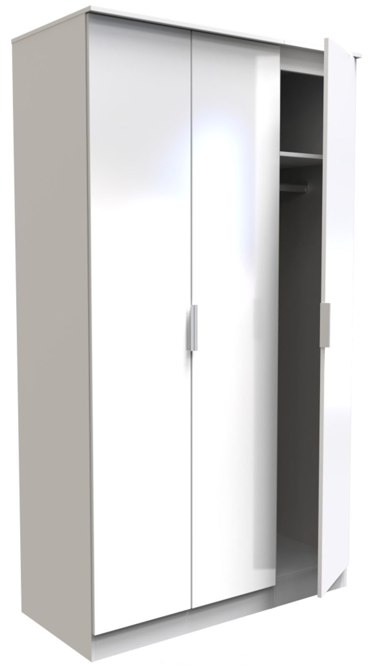 Plymouth White Gloss 3 Door Tall Triple Wardrobe