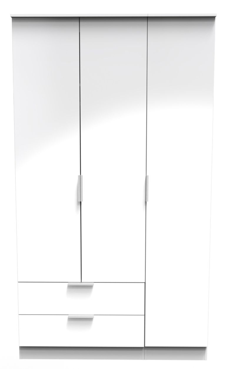 Plymouth White Gloss 3 Door Tall Triple Wardrobe - LHF 2 Drawers