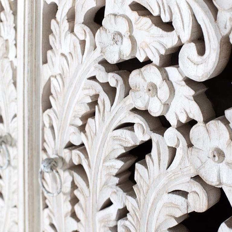 Quintana Wardrobe - Washed Carved - Mango Wood - 2 Door