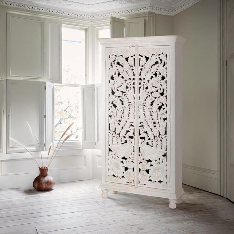 Quintana Wardrobe - Washed Carved - Mango Wood - 2 Door