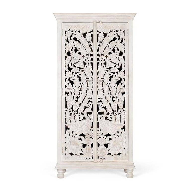 Quintana Wardrobe - Washed Carved - Mango Wood - 2 Door