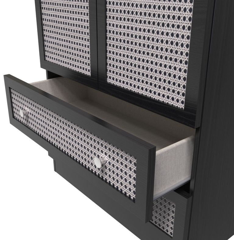 Rattan and Black Ash 2 Door 2 Drawer Double Wardrobe