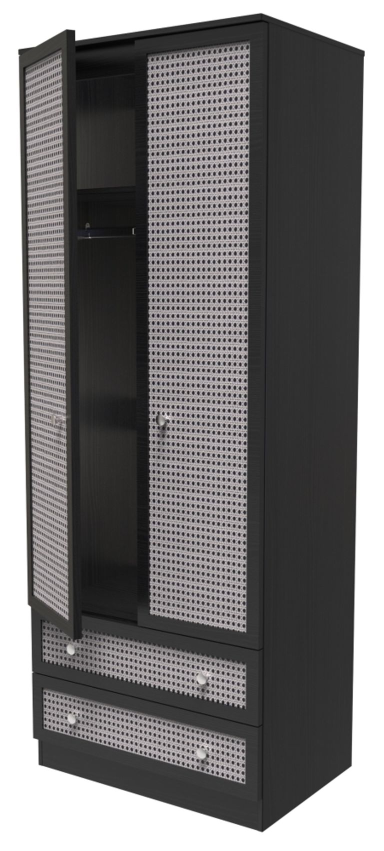 Rattan and Black Ash 2 Door 2 Drawer Double Wardrobe