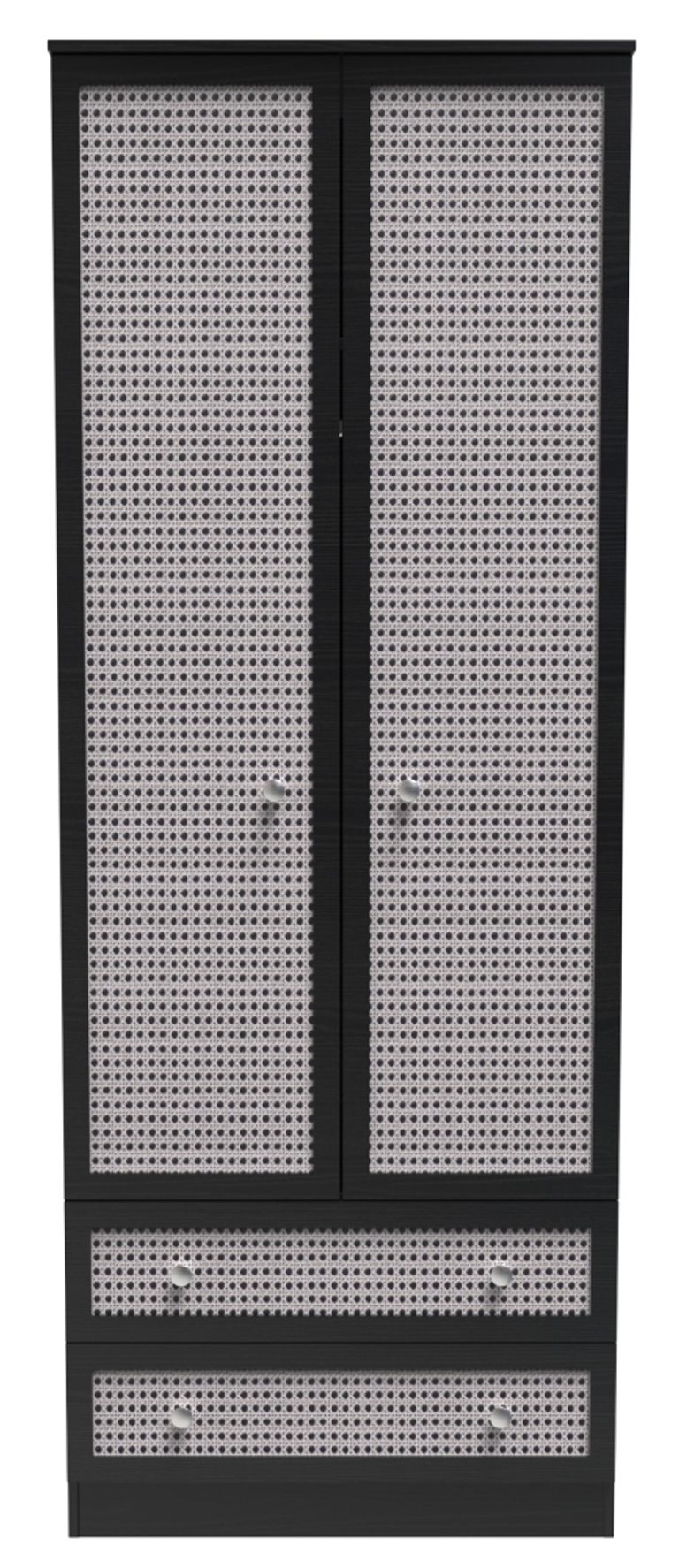 Rattan and Black Ash 2 Door 2 Drawer Double Wardrobe