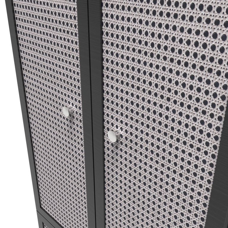 Rattan and Black Ash 2 Door 2 Drawer Tall Wardrobe