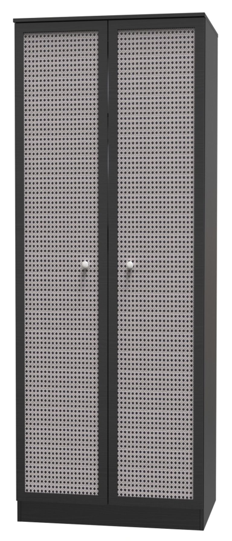 Rattan and Black Ash 2 Door Plain Tall Wardrobe