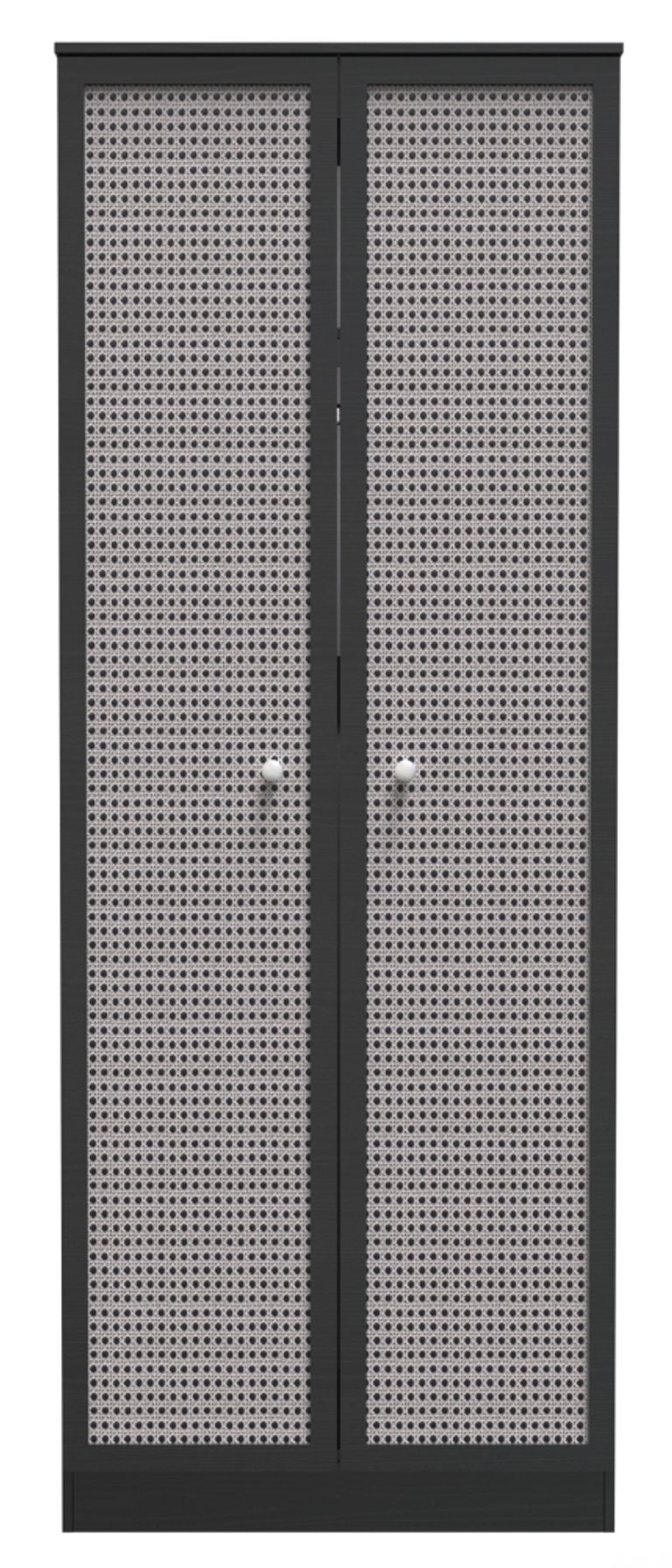 Rattan and Black Ash 2 Door Plain Tall Wardrobe