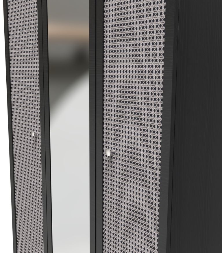 Rattan and Black Ash 3 Door Triple Wardrobe - 1 Mirror