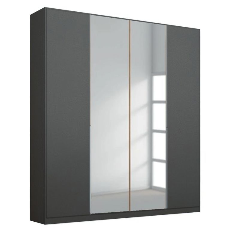 Alabama Wardrobe - 181cm - 4 Door - Mirror - Metallic Dark Grey