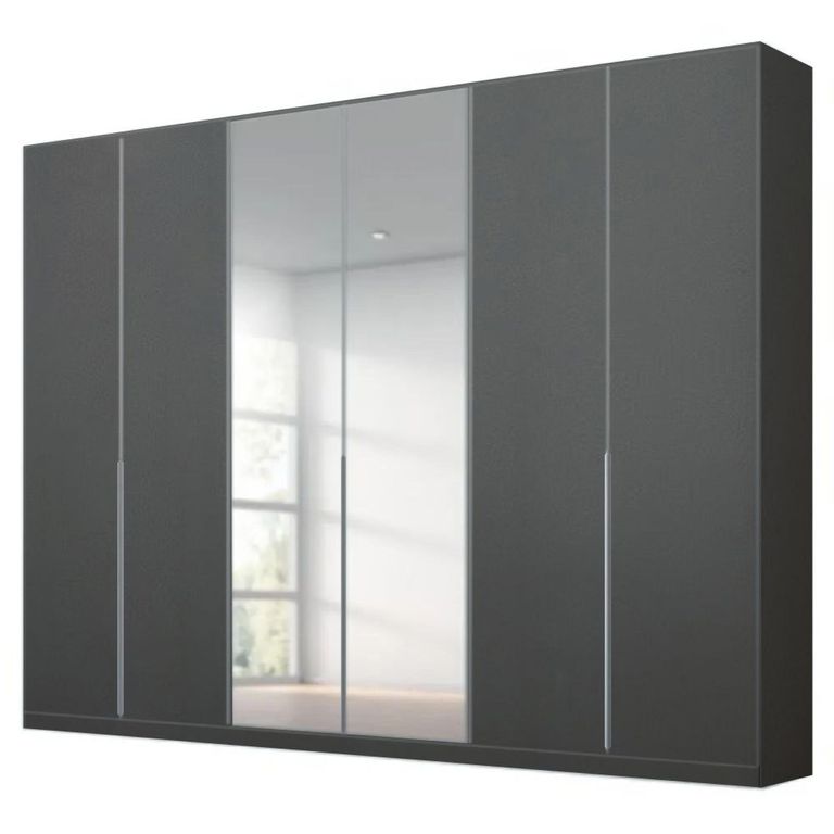 Alabama Wardrobe - 271cm - 6 Door - Mirror - Metallic Dark Grey