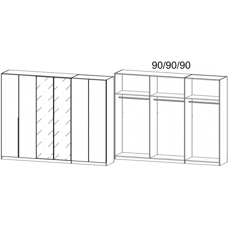 Alabama Wardrobe - 271cm - 6 Door - Mirror - Metallic Dark Grey