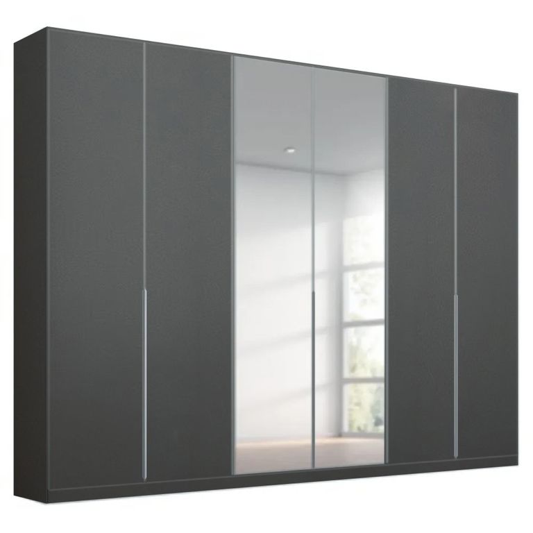 Alabama Wardrobe - 271cm - 6 Door - Mirror - Metallic Dark Grey