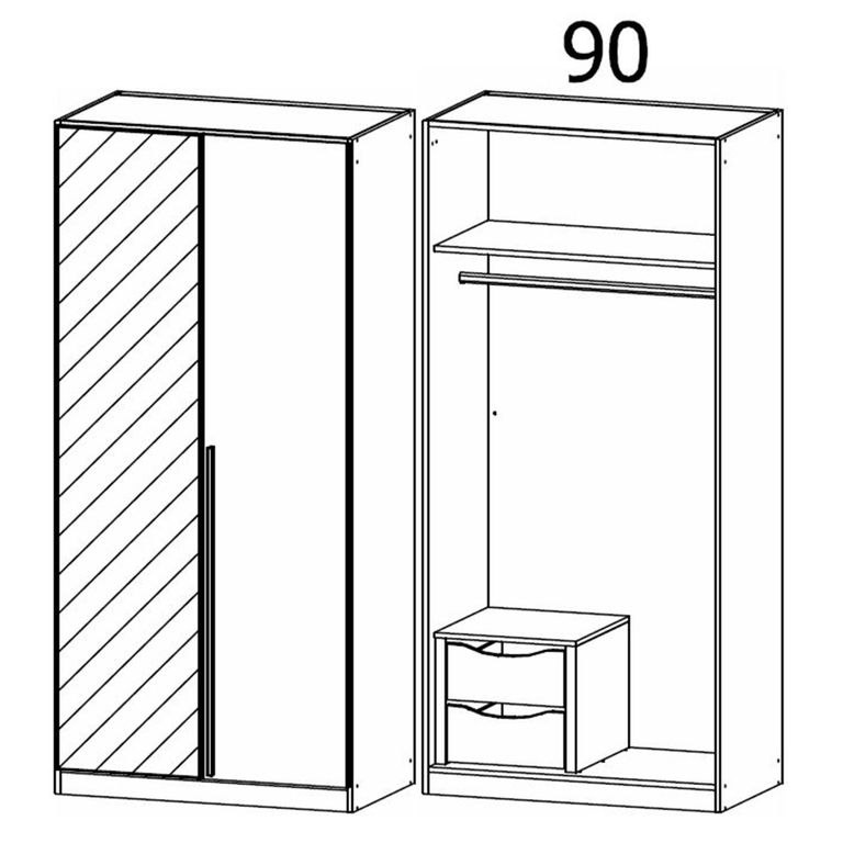 Rauch Alba 91cm 2 Door Mirror Wardrobe - White Gloss