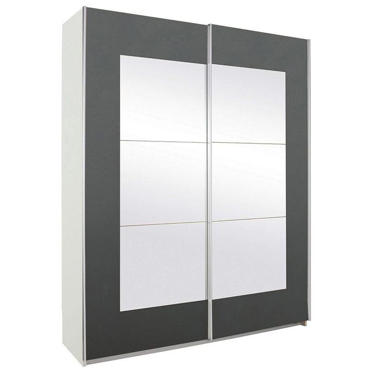 Rauch Alegro 181cm 2 Door Sliding Wardrobe with Mirror - Alpine White and Metallic Dark Grey