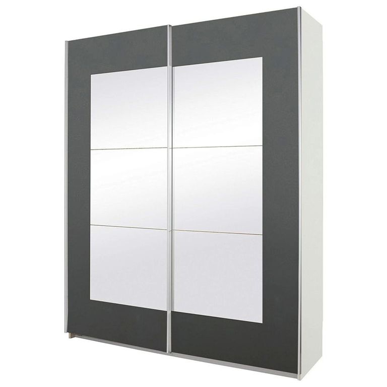 Rauch Alegro 181cm 2 Door Sliding Wardrobe with Mirror - Alpine White and Metallic Dark Grey