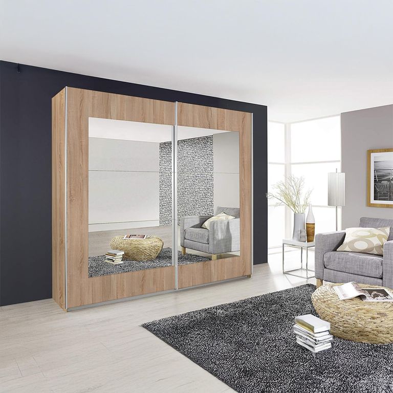 Alegro Sliding Wardrobe - 181cm - 2 Door with Mirror - Sonoma Oak