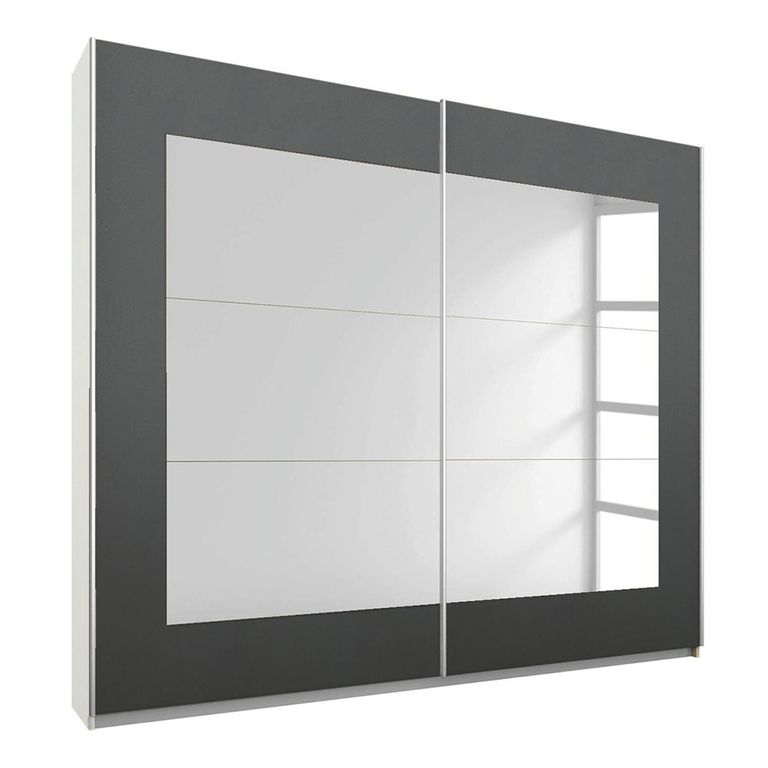 Rauch Alegro 226cm 2 Door Sliding Wardrobe with Mirror - Alpine White and Metallic Dark Grey