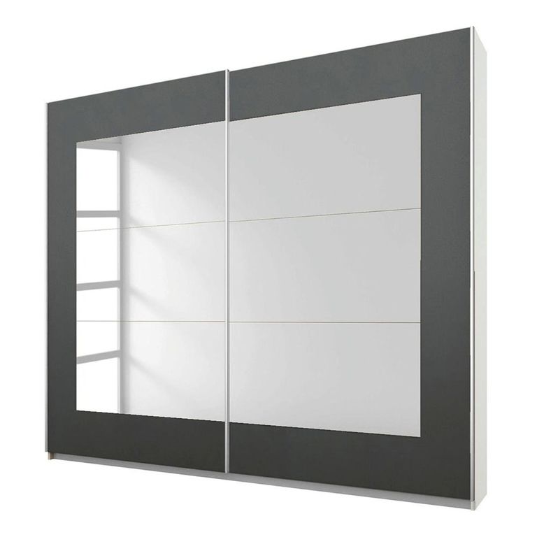 Rauch Alegro 226cm 2 Door Sliding Wardrobe with Mirror - Alpine White and Metallic Dark Grey